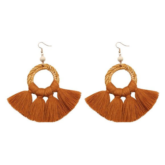 Wicker Rattan Tassels Woven Earrings - Picture 3 of 5